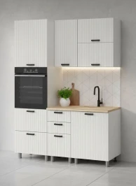 Готовый кухонный гарнитур МК Аленушка 1,6м ПД 2 Лотос Молочный,скоба антрацит,сонома