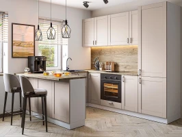 Кухня с островом Лофт-06 Cream Silk Белый 2140*1500/2300/2600*600