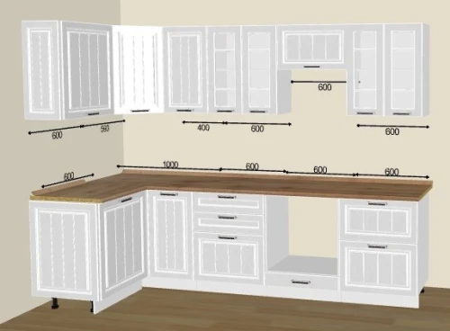 Угловая кухня Прага белое дерево на заказ по индивидуальным размерам 2.8х1.2 м. от фабрики Виват