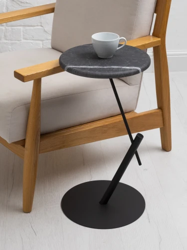 Стол приставной круглый МеталлАрт М015 черный мрамор/черный