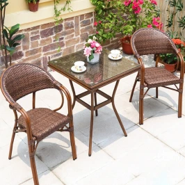 Мебель из искусственного ротанга /литого алюминия. Стол квадратный 70х70 БАМБУК   + 2 Кресел  БАМБУК-2