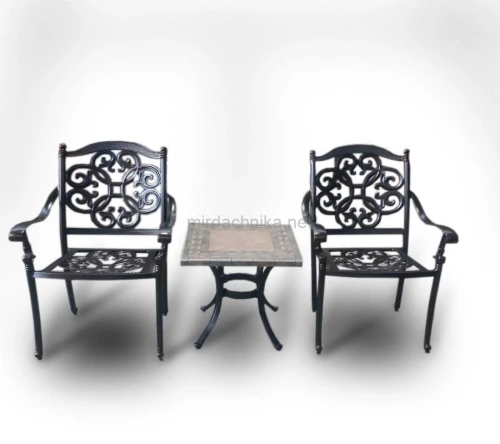 Комплект мебели из литого алюминия стол квадратный с керамикой ОПАЛИЯ «OPALIA» 55х55х51 + 2 кресла ДЖУНГЕН «JUNGEN»