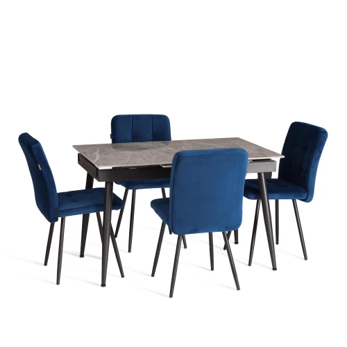 Стол обеденный Balmoral/Балморал столешница керамика (глянцевая) / опоры металл, серый/чёрный, (120+40)x80x75(+1) см