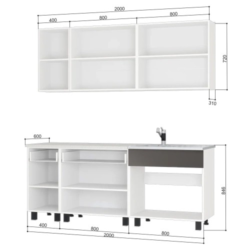 Кухонный гарнитур Кухня "Дакота" (БТС) бетон пайн/графит