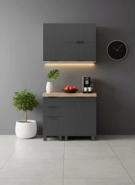 Кухня МК Аленушка 1м с 3 ящ Лотос Сталь,скоба антрацит,сонома