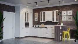 Трехуровневый кухонный гарнитур Ницца Royal 3400х1800 Blanco МДФ эмаль угловая