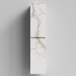 Пенал Бест 30 (2 двери) подвесной, Мрамор Белый натур милк ПВХ 2537, правый, бельевая корзина