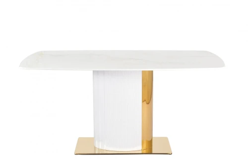 Стол обеденный Барнео BS1802-160GR, 160х90х76 см, светло-серая керамика/золото