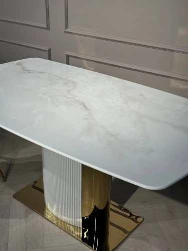 Стол обеденный Барнео BS1802-160GR, 160х90х76 см, светло-серая керамика/золото