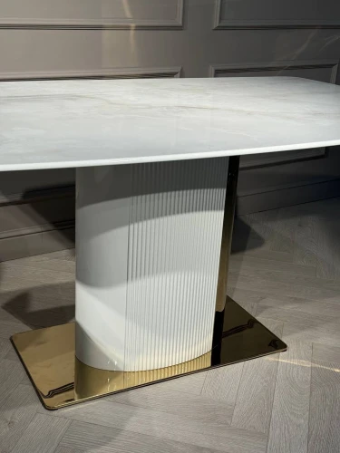 Стол обеденный Барнео BS1802-160GR, 160х90х76 см, светло-серая керамика/золото