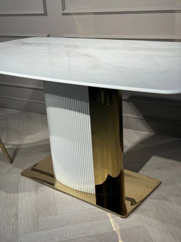 Стол обеденный Барнео BS1802-160GR, 160х90х76 см, светло-серая керамика/золото