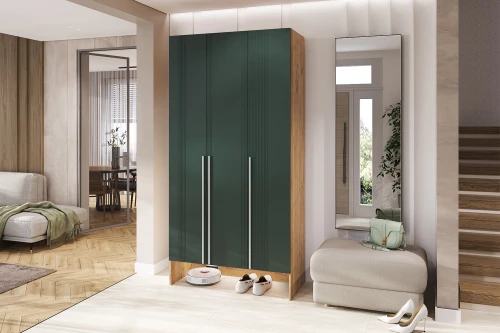 Шкаф трехстворчатый Луна, Браш Мени Грин, Дуб крафт