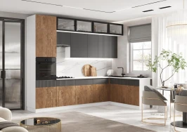 Кухня Оливия NEW 3,0х1,8м, Экзотическое дерево Амазония / Графит софт NEW,Графит