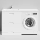 Тумба Айрис 130 напольный, под стиральную машину, левая, белый Vodok с раковиной в комплекте