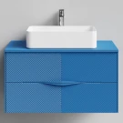 Тумба Липс 90, пример RAL 5019 Капри синий, матовая, 2 ящика, подвесной Vodok с раковиной в комплекте