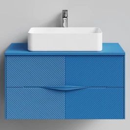 Тумба Липс 90, пример RAL 5019 Капри синий, матовая, 2 ящика, подвесной Vodok с раковиной в комплекте