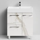 Тумба Мальта 70 напольный, ящики и дверь, Мрамор Белый натур милк ПВХ 2537, правый Vodok с раковиной в комплекте