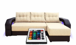 Диван еврокнижка Манчестер угловой 160 с подсветкой, рогожка бежевая НПБ