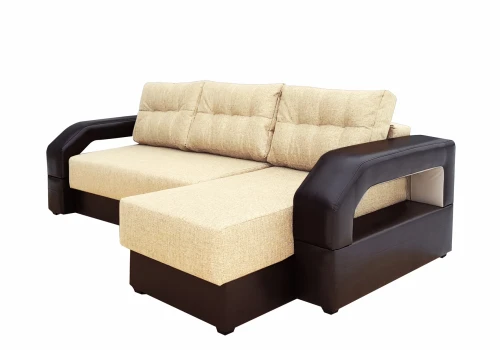 Диван еврокнижка Манчестер угловой 160 с подсветкой, рогожка бежевая НПБ