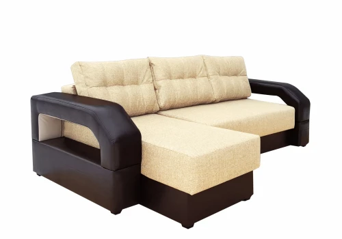 Диван еврокнижка Манчестер угловой 160 с подсветкой, рогожка бежевая НПБ