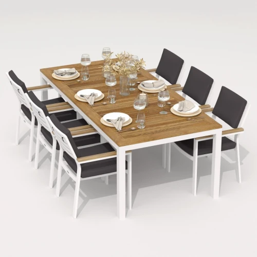 Обеденная группа TELLA  BONTA  каркас белый / стол тик 220 / ткань антрацит