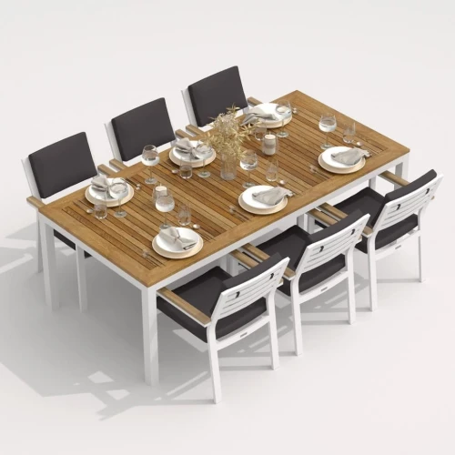 Обеденная группа TELLA  BONTA  каркас белый / стол тик 220 / ткань антрацит