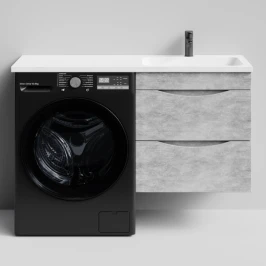 Тумба Смайл 120 подвесной, под стиральную машину, правая, Горный камень ПВХ 57807 Vodok с раковиной в комплекте