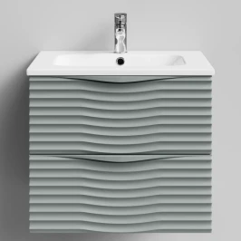 Тумба Эйфория 60 F2, пример RAL 7005 Мышино-серый, матовая, 2 ящика, подвесной Vodok с раковиной в комплекте