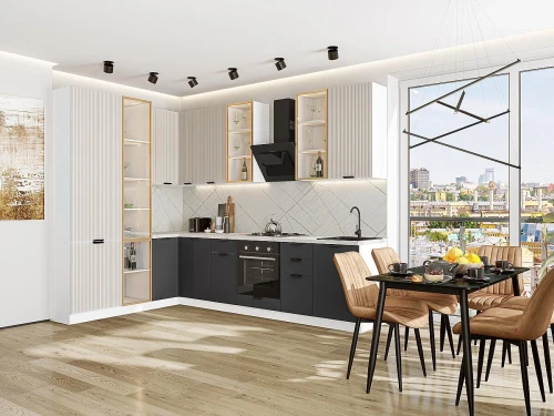 Кухонный гарнитур Евро Лайн-07 Агат/Антрацит-Белый