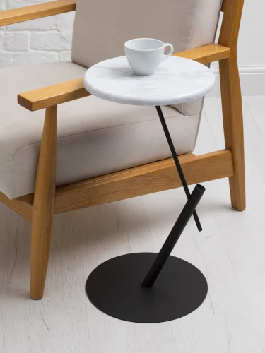 Стол приставной круглый МеталлАрт М015 белый мрамор/черный