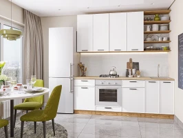 Кухня прямая модульная Фрейм-02 White Silk White Silk/Дуб вотан 2340*2200*600