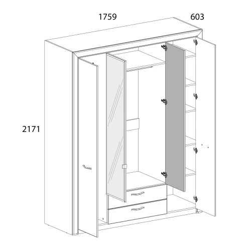 Шкаф 4D2S Z, OLIVIA, цвет вудлайн крем/дуб анкона