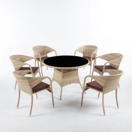 Обеденная группа из искусственного ротанга ЭММА «EMMA» + 6 кресел Греция Wood