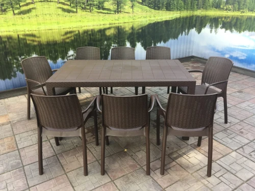 Обеденный комплект мебели коричневый под  ротанг Невада МАКСИ и 8 кресел
