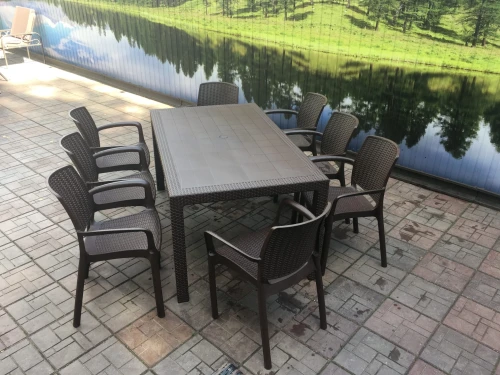 Обеденный комплект мебели коричневый под  ротанг Невада МАКСИ и 8 кресел