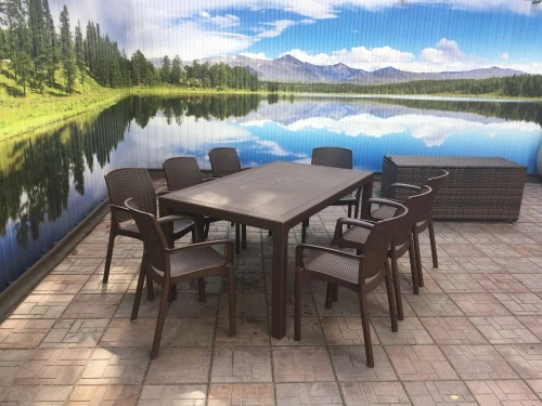 Обеденный комплект мебели коричневый под  ротанг Невада МАКСИ и 8 кресел