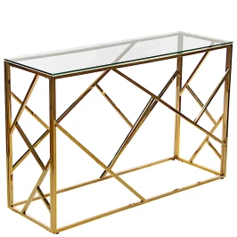 BS-06G Консольный столик стеклянный прозрачный 140*40, основание нержавеющая сталь хром золото