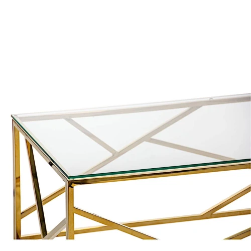 BS-06G Консольный столик стеклянный прозрачный 140*40, основание нержавеющая сталь хром золото