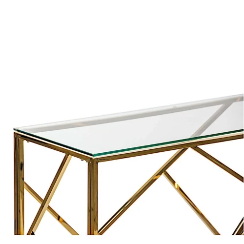 BS-06G Консольный столик стеклянный прозрачный 140*40, основание нержавеющая сталь хром золото