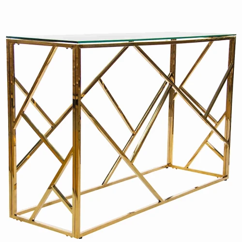 BS-06G Консольный столик стеклянный прозрачный 140*40, основание нержавеющая сталь хром золото