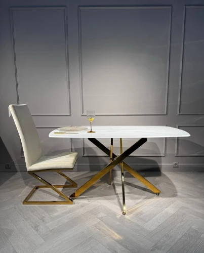 Стол обеденный Элис Рэк BS1803-140WT,140х80х76 см, белый/золото