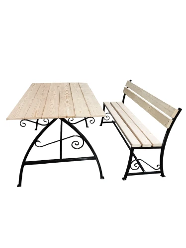Набор мебели Флора  арт.НПА3261 натуральное дерево (Хвоя),  1,5м  2уп (1уп стол; 1 уп  две лавочки)