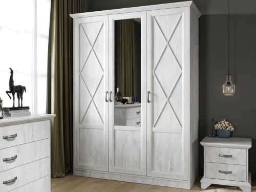 Шкаф «Лорена» 3-х дверный, Бетон Паин белый