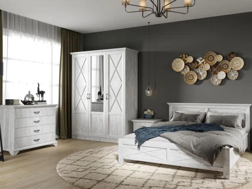 Шкаф «Лорена» 3-х дверный, Бетон Паин белый