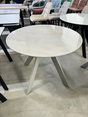 Стол БОНЖУР 100 ОНИКС БЕЖЕВЫЙ, стекло / ЛАТТЕ каркас М-City