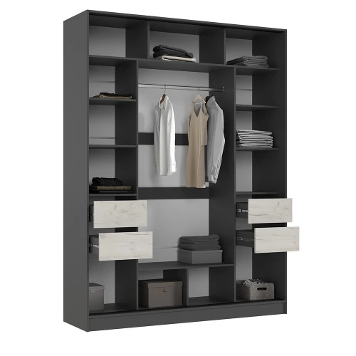 Шкаф-купе Роджина (1800), Графит, Дуб крафт белый