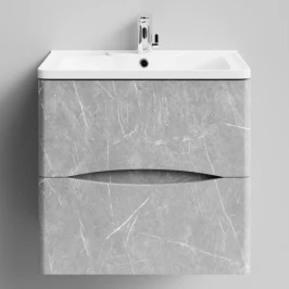Тумба Адель 60 подвесной, Мрамор Белый софт тач 4044-2 Vodok с раковиной в комплекте