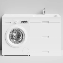 Тумба Айрис 130 напольный, под стиральную машину, правая, белый Vodok с раковиной в комплекте