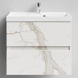 Тумба Бест 70  подвесной, Мрамор Белый натур милк ПВХ 2537 Vodok с раковиной в комплекте