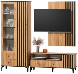 Стенка Либерти 3 (опора h150) Дуб вотан/Черный